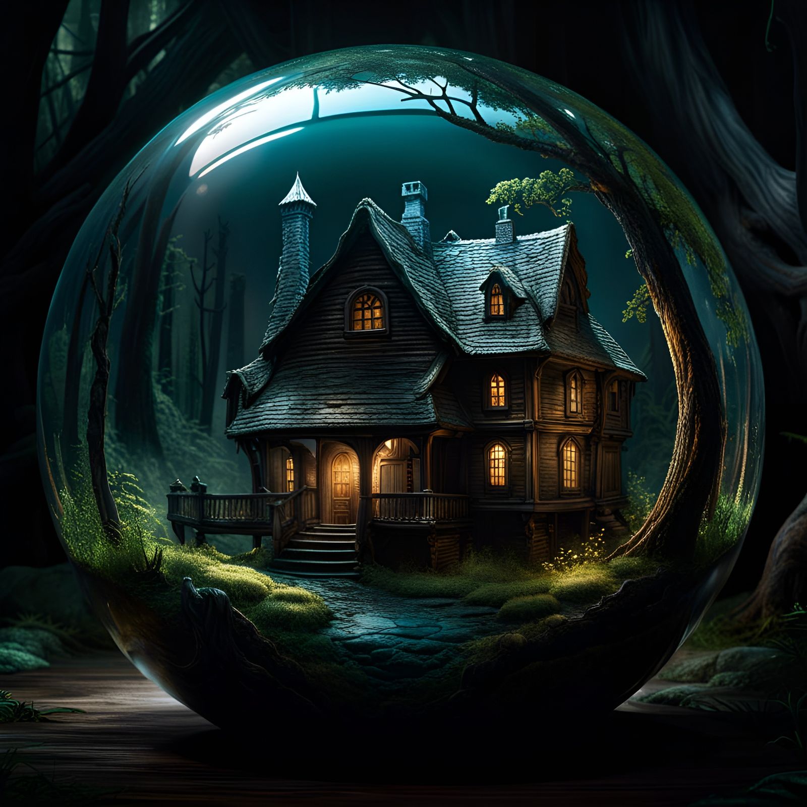 house in a glass sphere  by @Chirminth