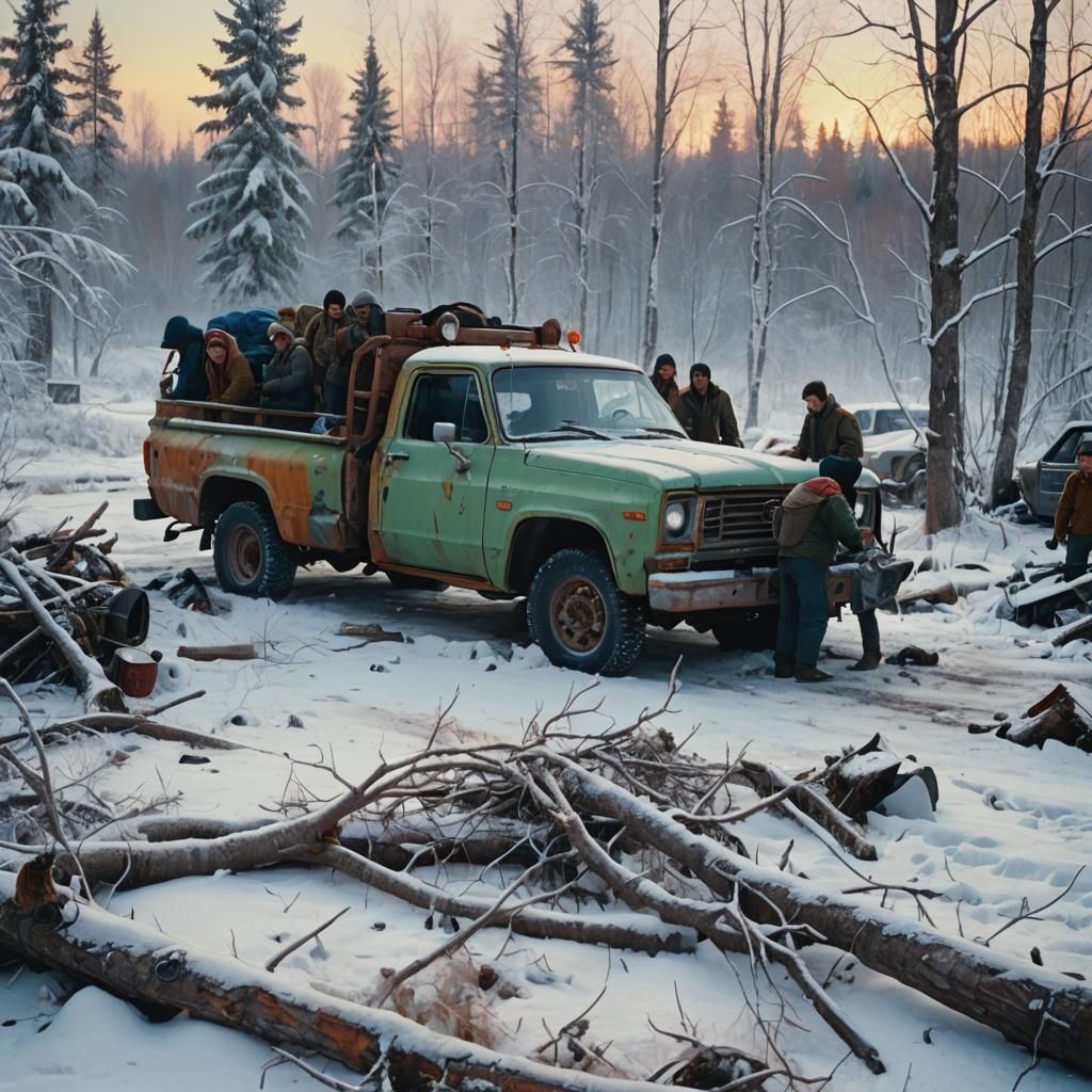Modern time. Quebec, Canada. Devastated winter landscape. A ...