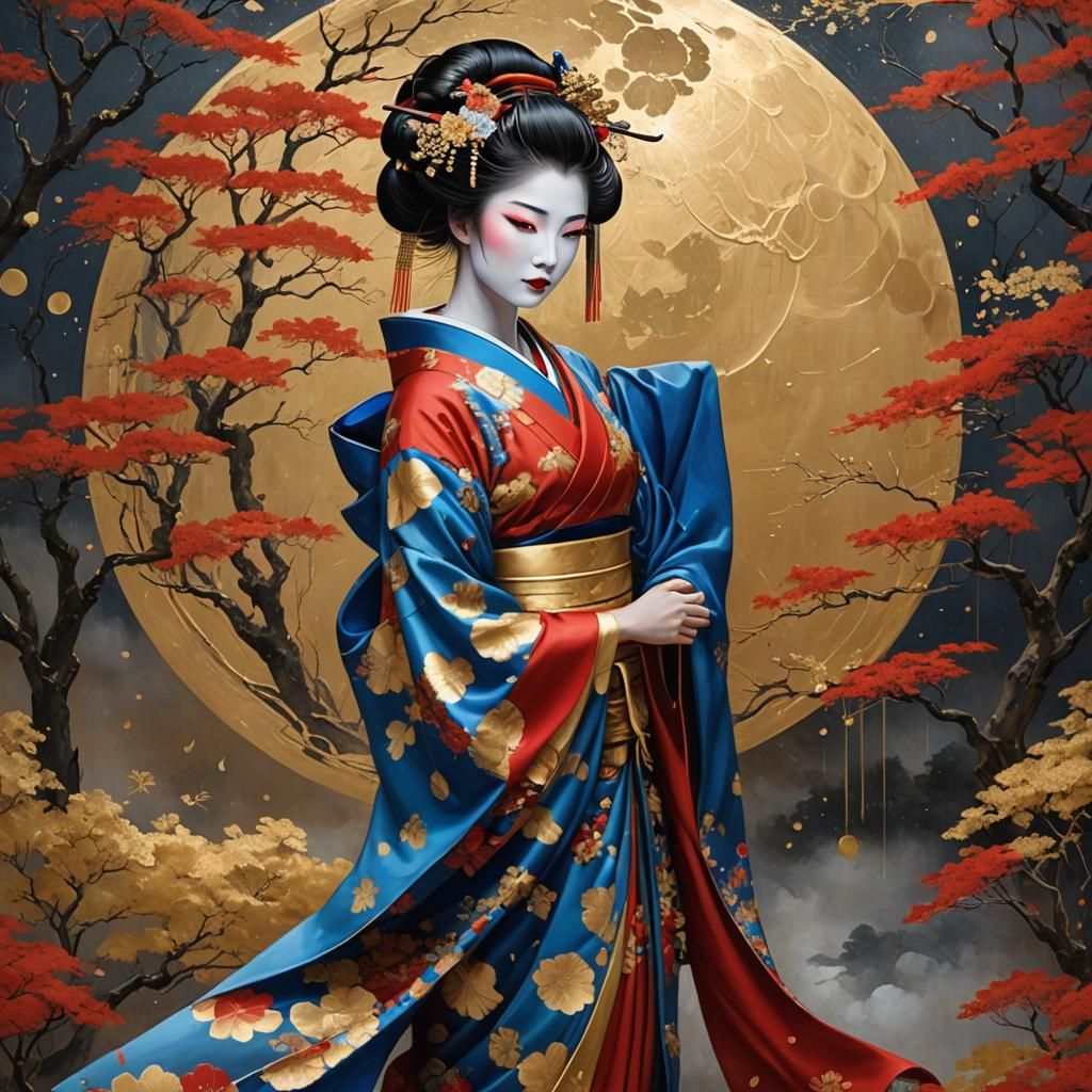 Geisha And Golden Moon