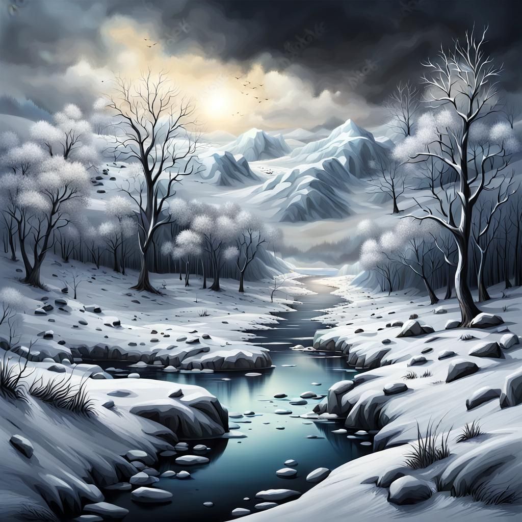 Dramatic Hyperrealistic Frightening Winter Landscape  by @Paulo