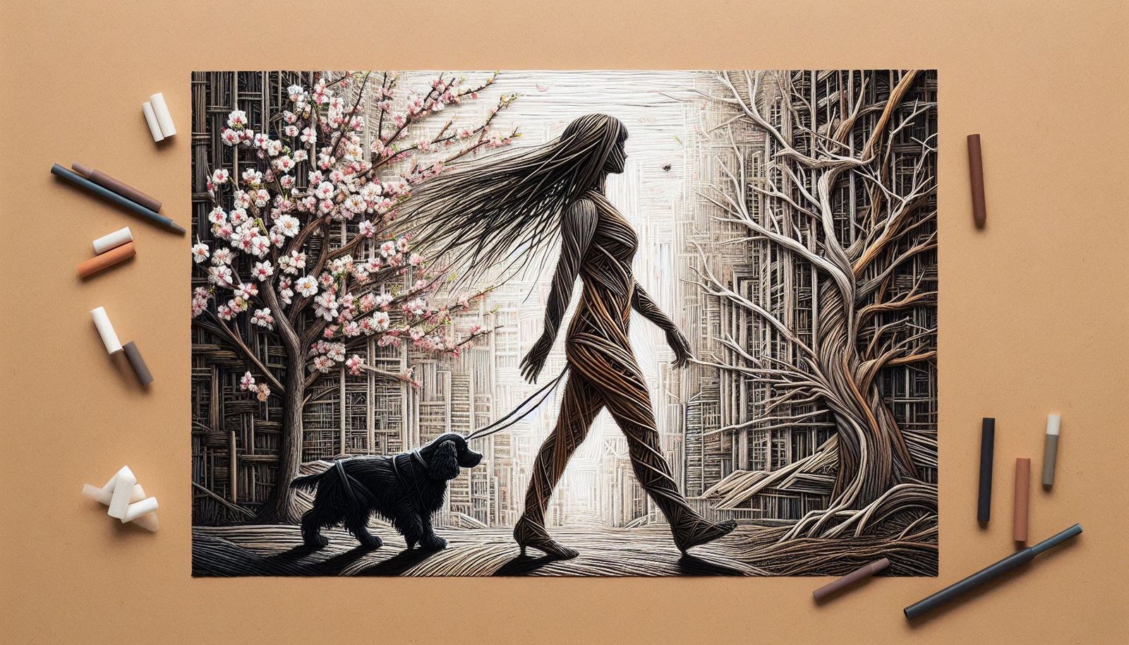 A Woman And Her Dog - Wicker Art