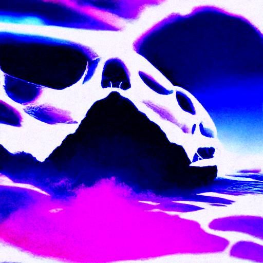 synthwave skull floating in void