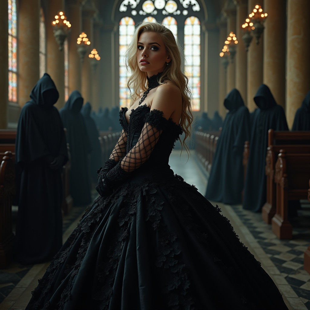 Blonde model,
Goth high fashion