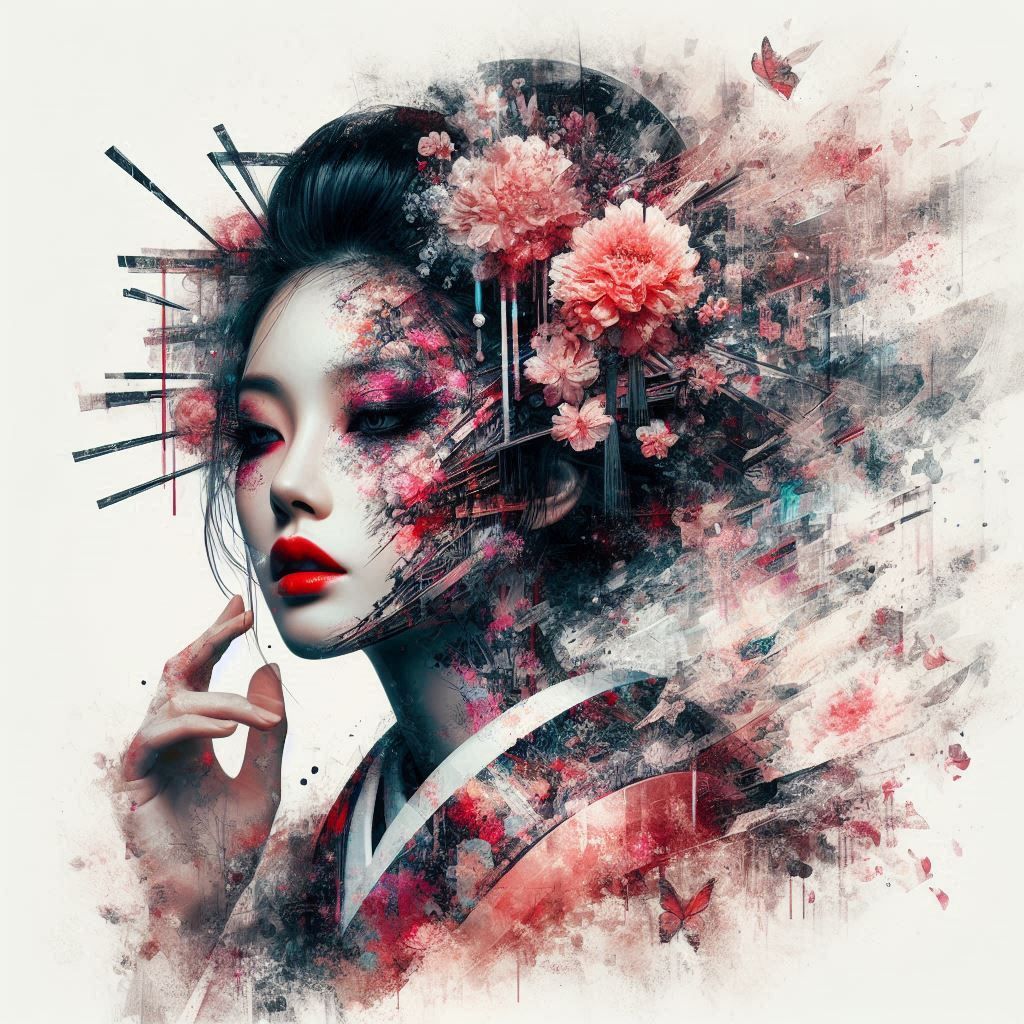 double exposure beautiful fantasy DALL-E 3 portrait landscap...
