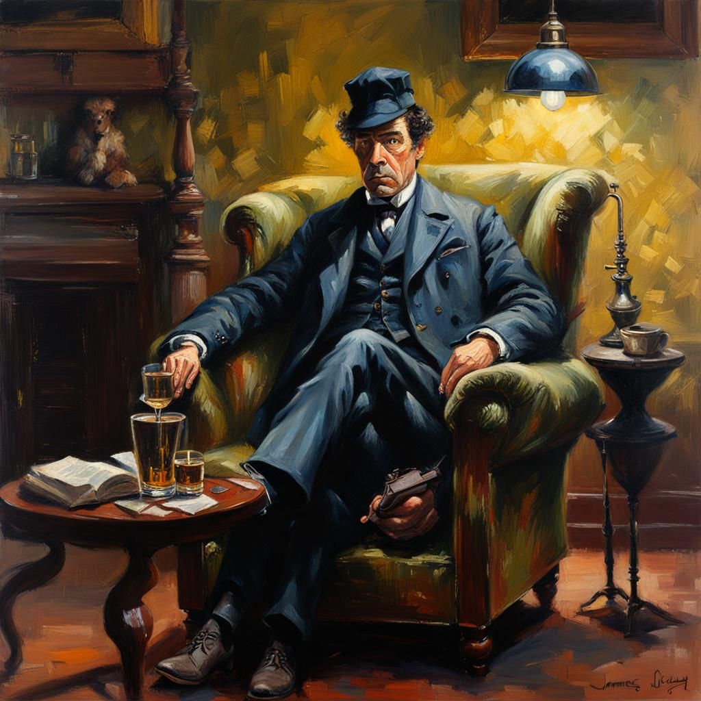sherlock holmes with deerstalker in armchair - AI Generated Artwork ...