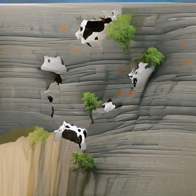 Cows falling off cliff