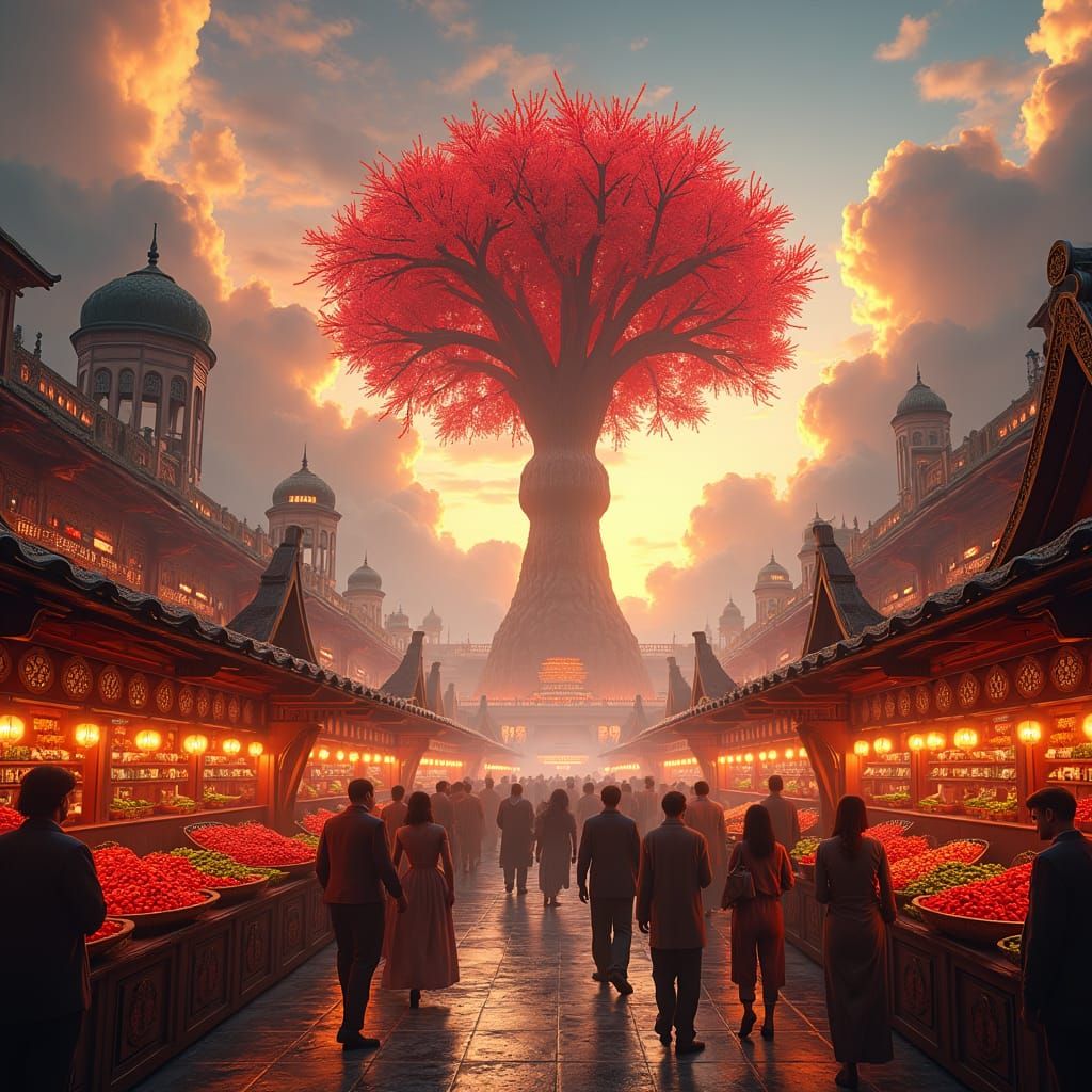 Chili Pepper Enthusiasts in a Fantastical Marketplace