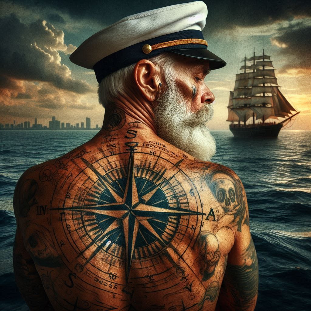A Sailor with a Compass Rose Tattoo to Symbol Finding the Wa...