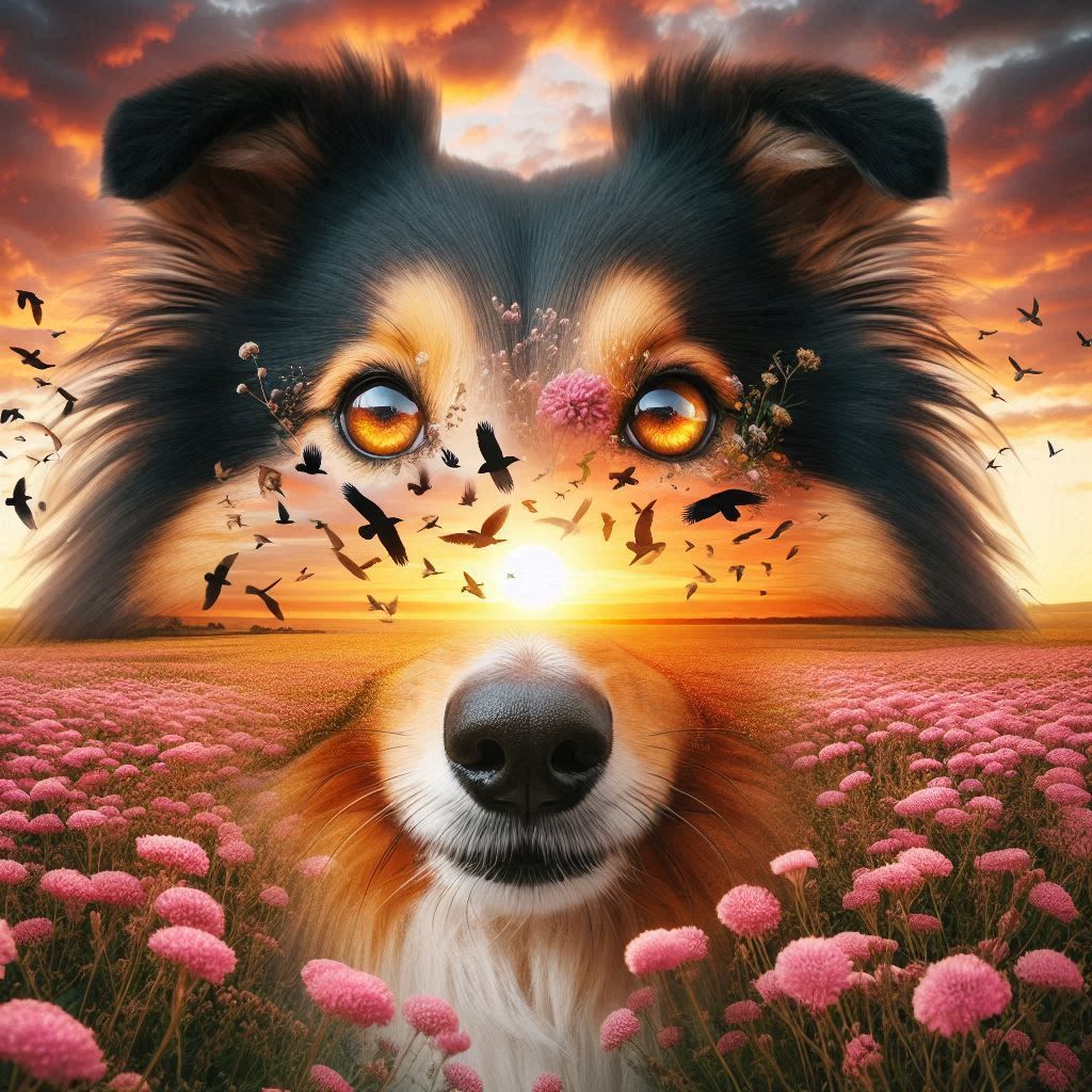 Sheltie Face nature montage (Double Exposure)