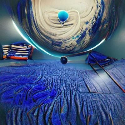 a blue ringed planet in the middle of a room