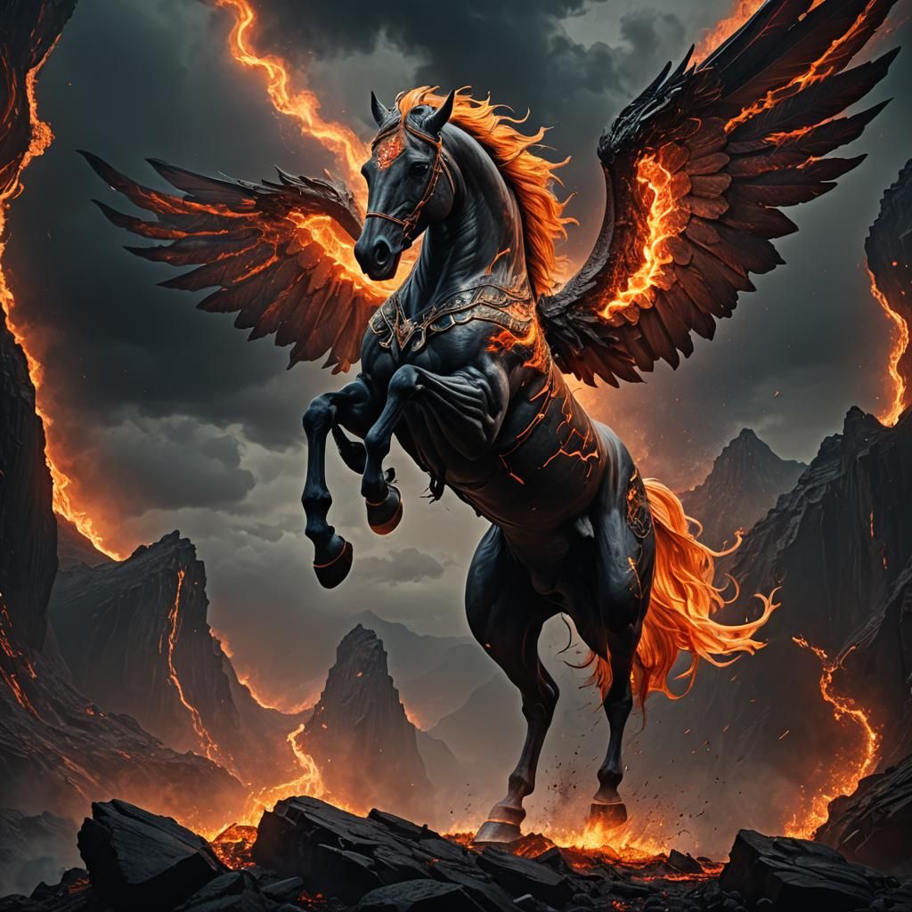 Blazing Wings: A Fiery Horse in Flight - AI Generated Artwork ...