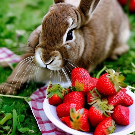 Bunny eating strawberries - AI Generated Artwork - NightCafe Creator