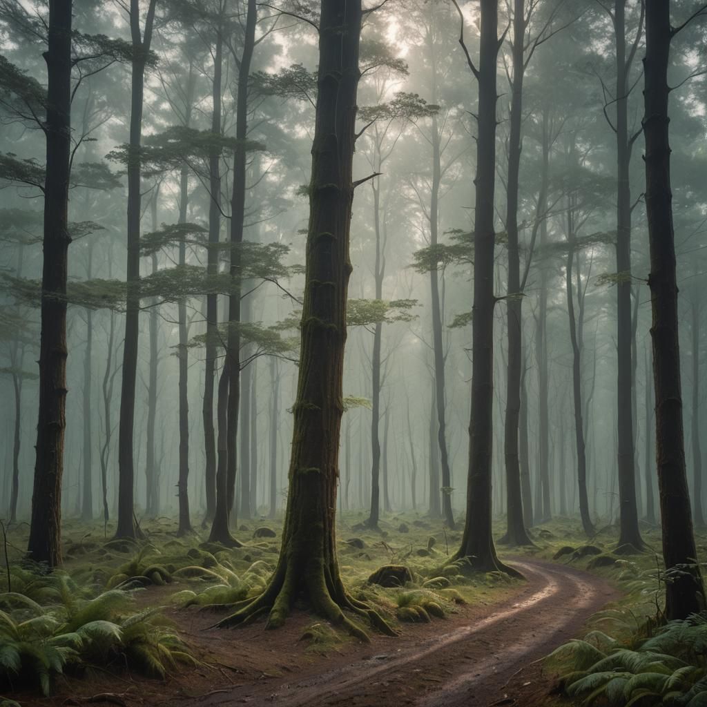 forest in rainy afternoon , energetic lateral camera movemen...
