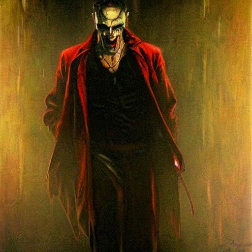 Vampire in the darkness with red eyes in a dark industrial c...
