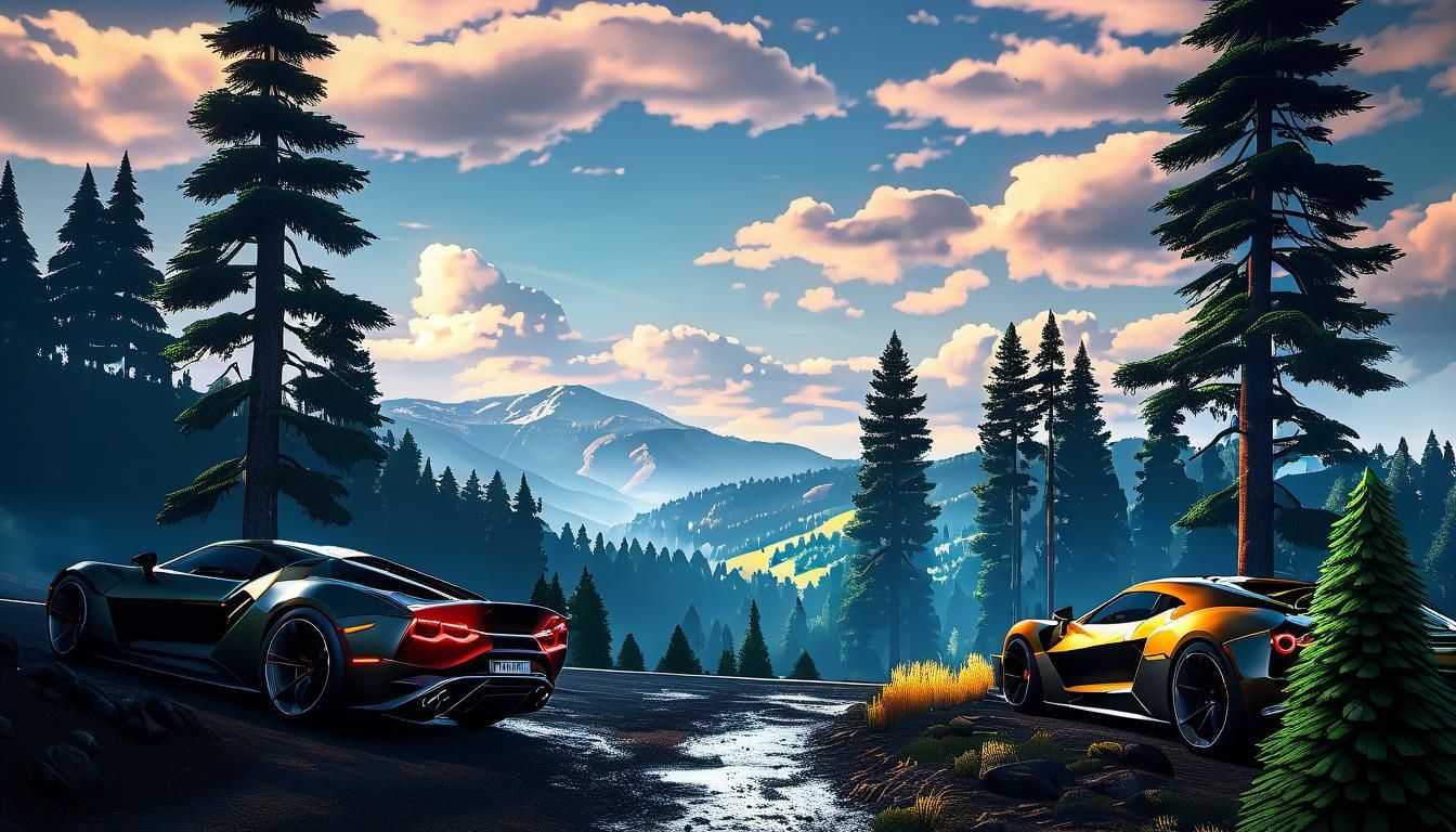 Sports Cars looking towards Scenic Valley JuggernautXLv7 AI