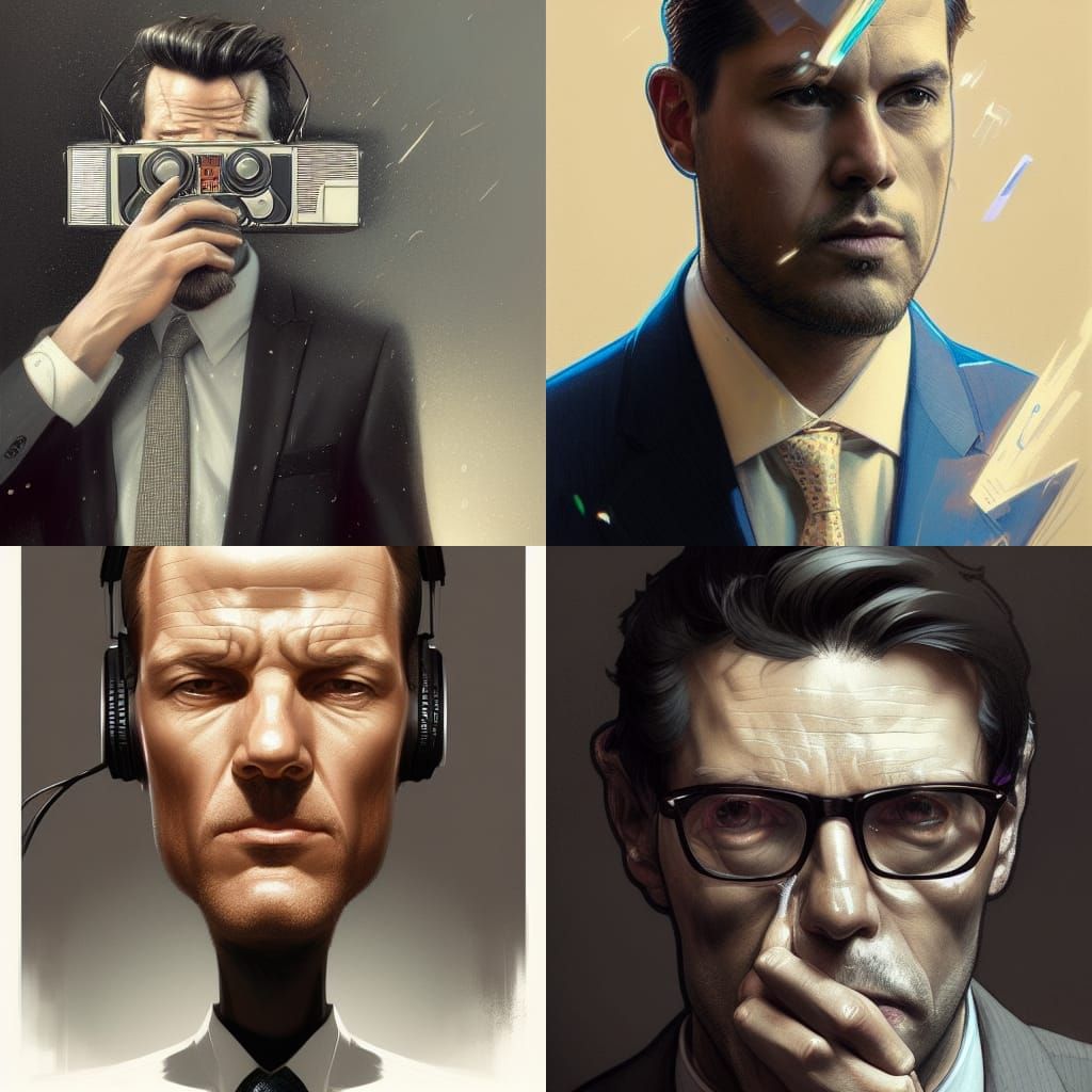 Boombox stereo head man in a nice suit, photorealistic