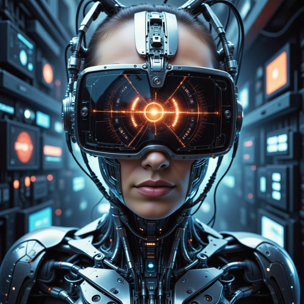 <lora:D3Ddroid2:1.0> wearing a VR headset with the text, (Text: "Boop Beep Boop")