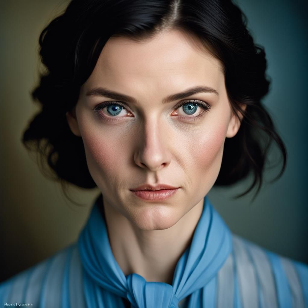 Dark hair, blue eyes, woman in twenties, wearing goht style ...
