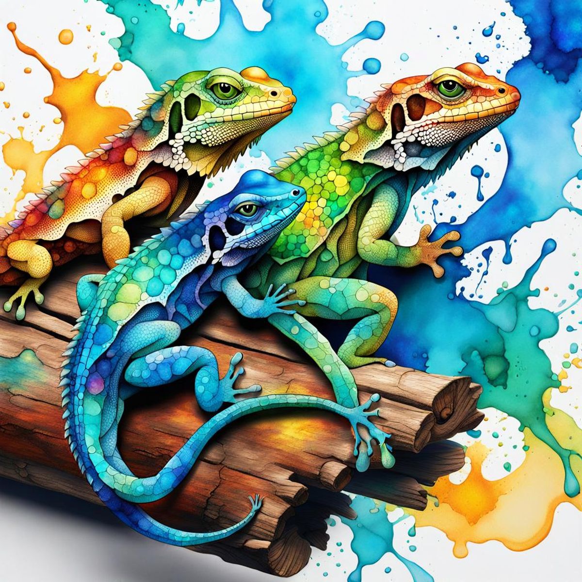 Alcohol Ink Lizards on a Log - AI Generated Artwork - NightCafe Creator