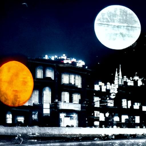 Vintage full moon shining over a city