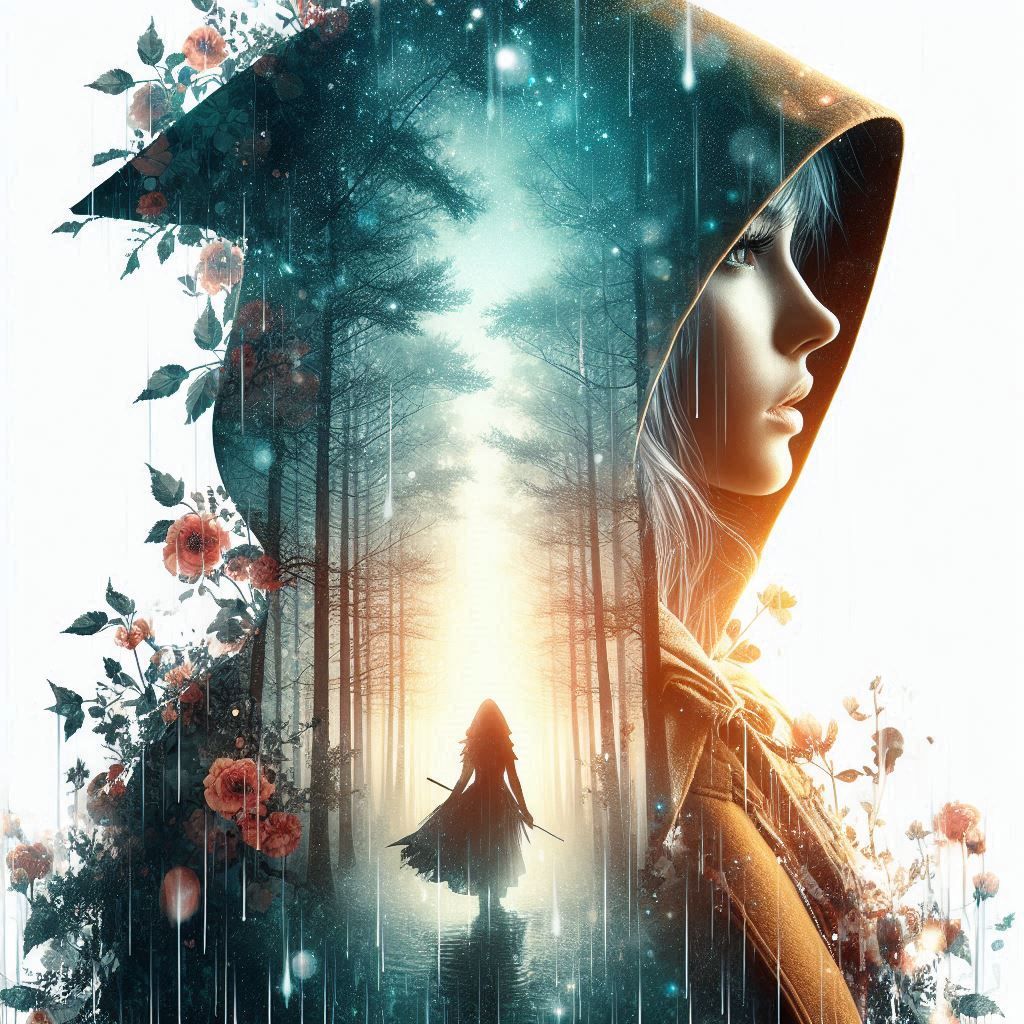 double exposure beautiful fantasy DALL-E 3 portrait landscape..