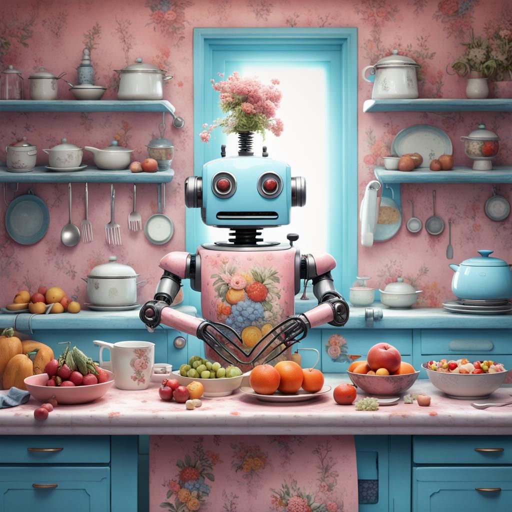 Today the Pastel Flower Robot is making Fruity Cupcakes and Pies!  by @Artez