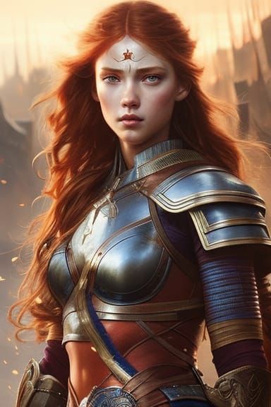 Warrior girl with wavy red hair 75 - AI Generated Artwork - NightCafe ...