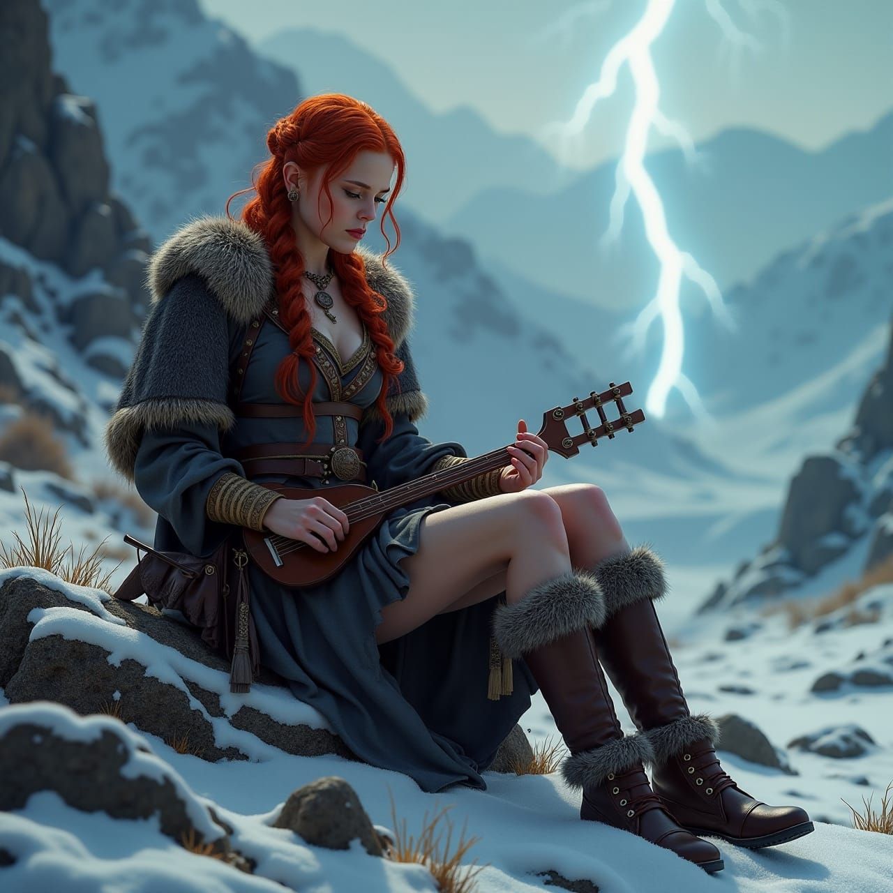 A Viking beauty plays the lyre for the mountains and the god...