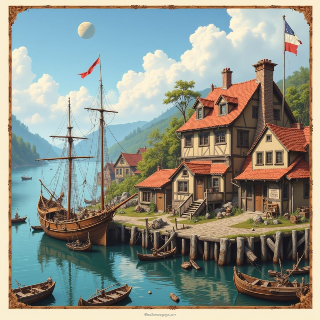 <lora:Frightening lies:1.0> Harbor town