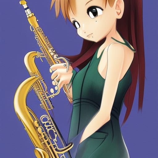 Anime boy playing the saxophone on Craiyon