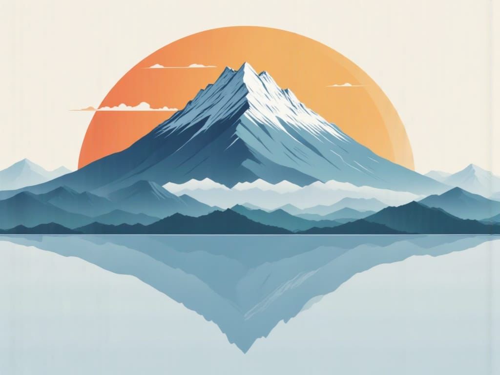 A mountain peak covered in mist. <lora:Cosmic Clear Pop:1.0> Vibrant colours, Well-defined shapes, Minimalistic detail, Focusing on clear, U...