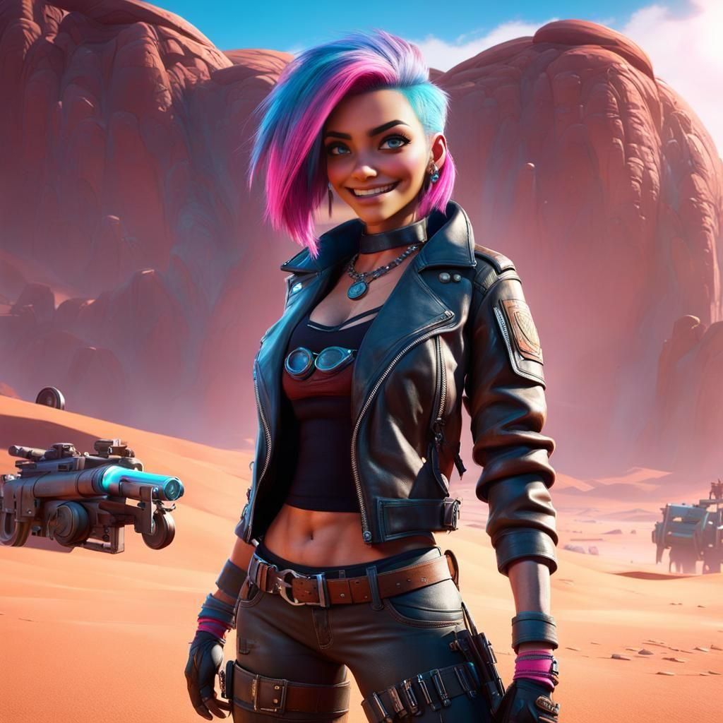 Goon girl, rage 2 goonzquad, detailed realistic face, detailed eyes, pink  and blue hair, dusty leather jacket, ripped and greasy clothes, re... - AI  Generated Artwork - NightCafe Creator