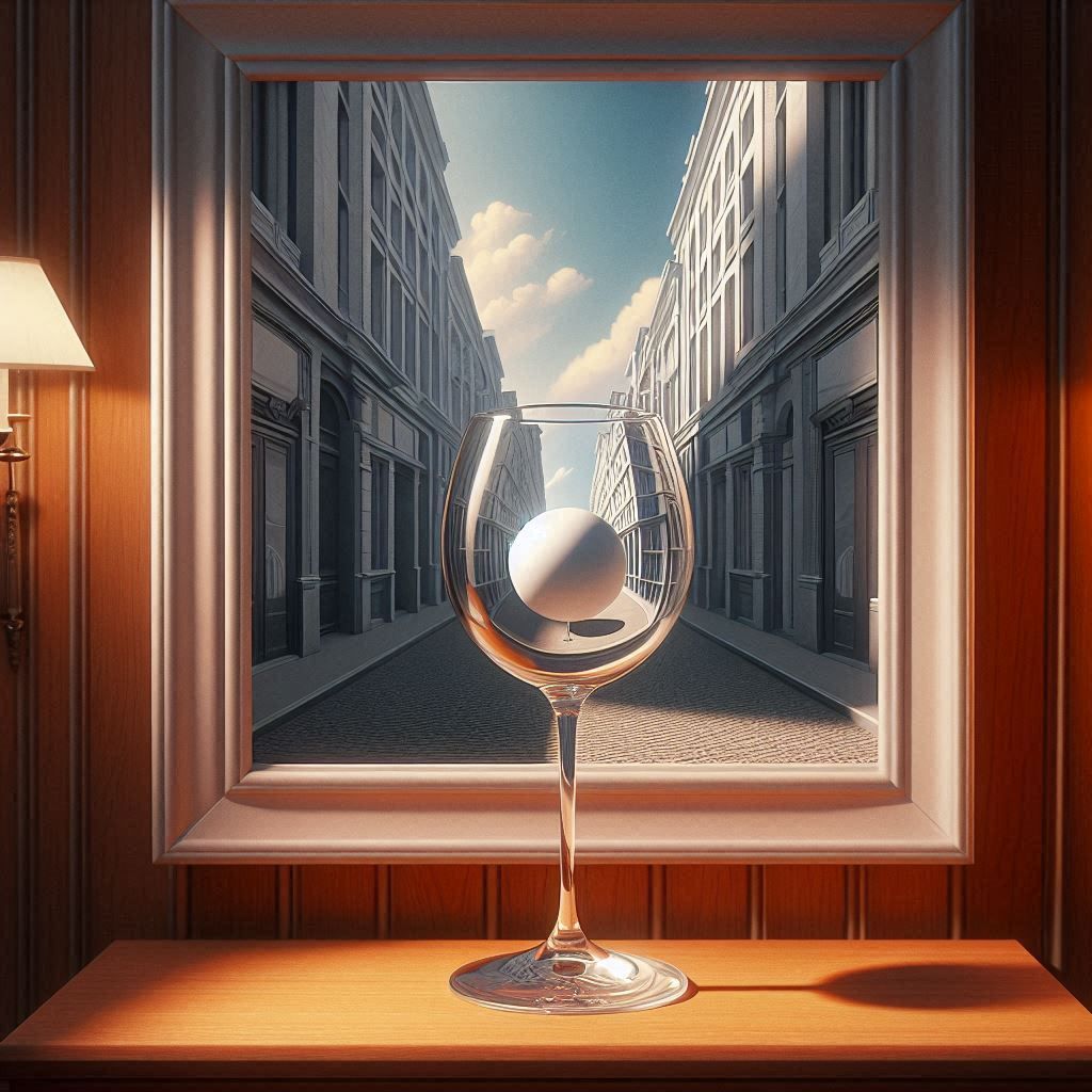 Wine glass with white ball