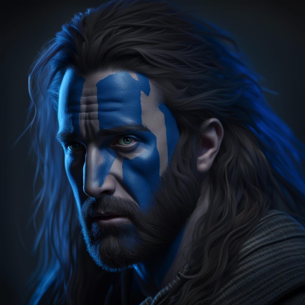 40 years old William Wallace, simple-blue warpaint, long mes...