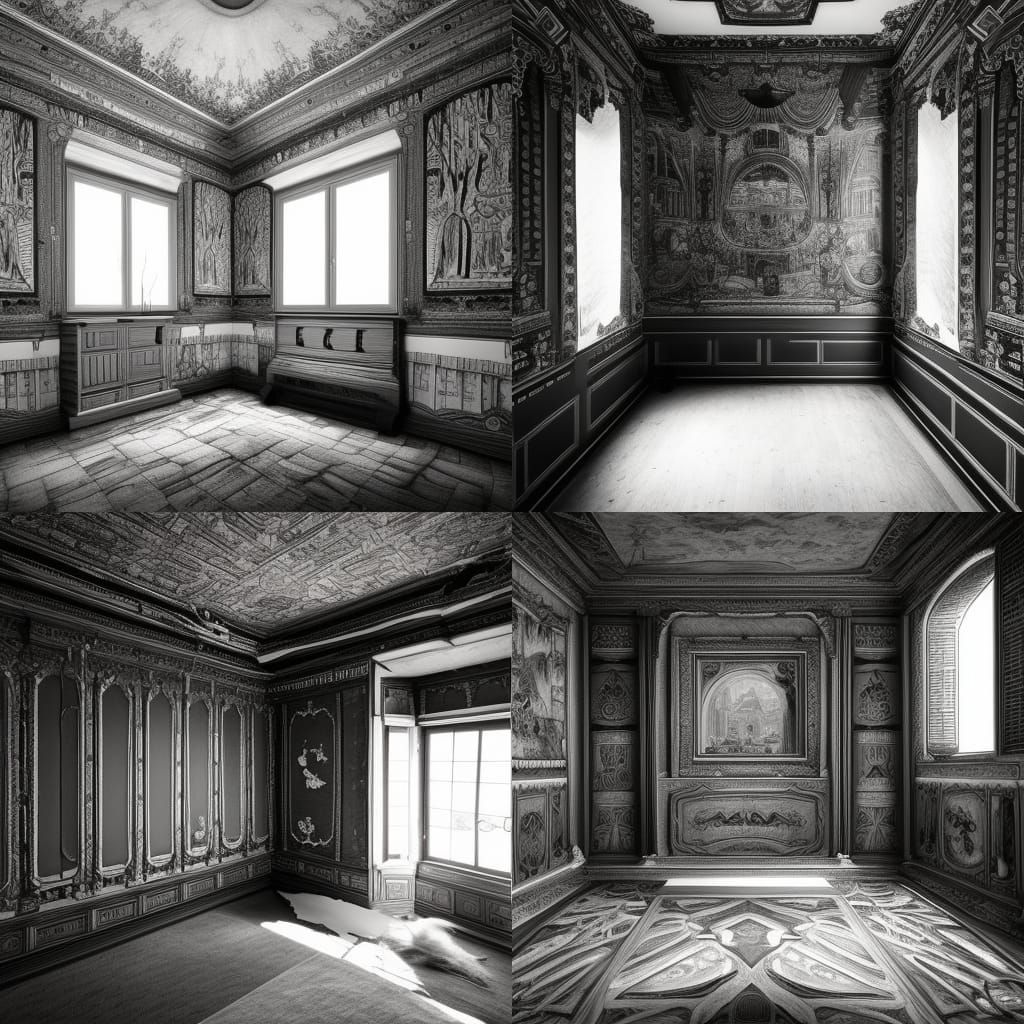 old room made of puzzles black and white