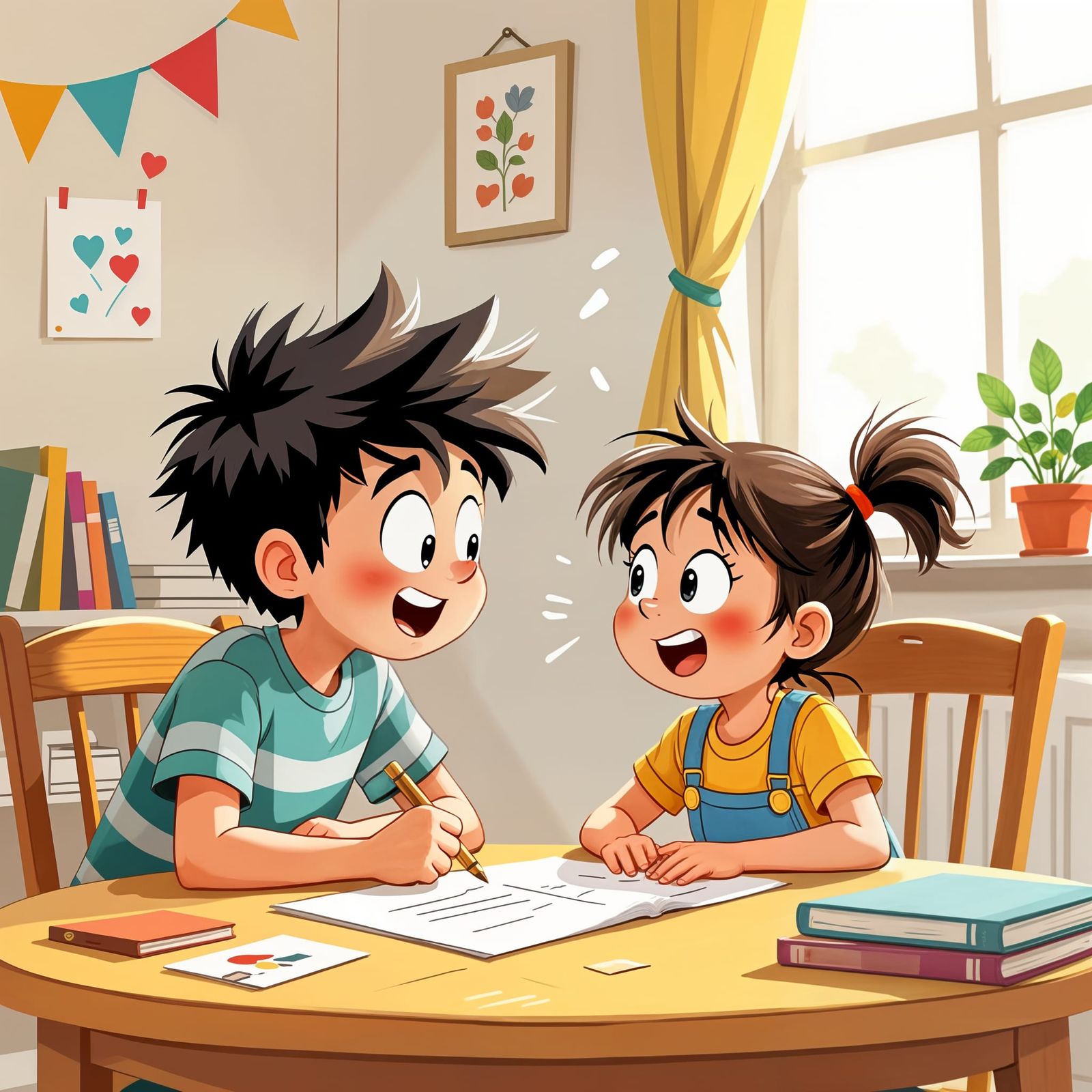 Mischievous Boy Annoying Sister In Storybook Style