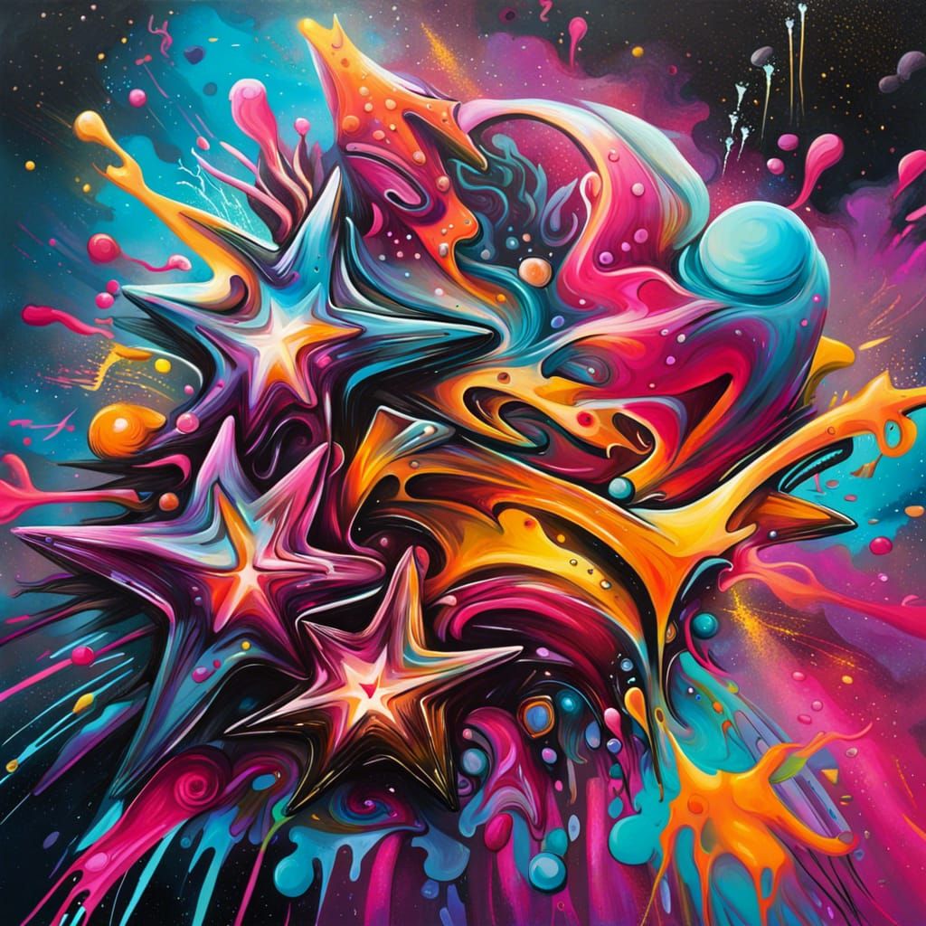 Stargazer graffiti art, splash art, street art, spray paint,...