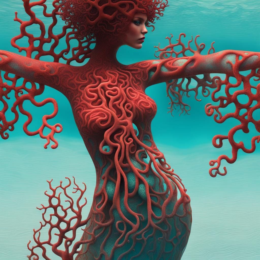 Single image. Style Gustav Klimt . A fractal humanoid sea wh...
