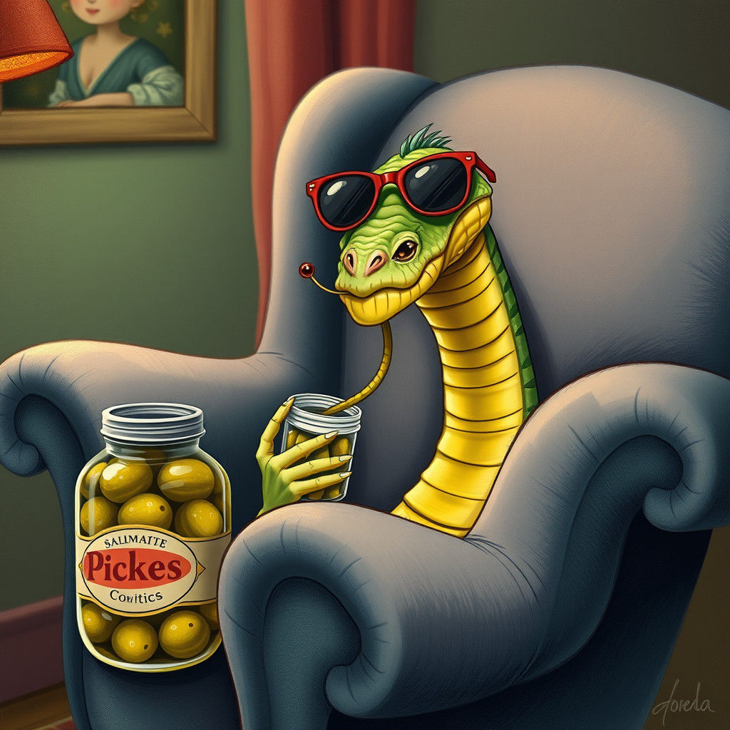Serpent's Sour Snack: A Whimsical Illustration
