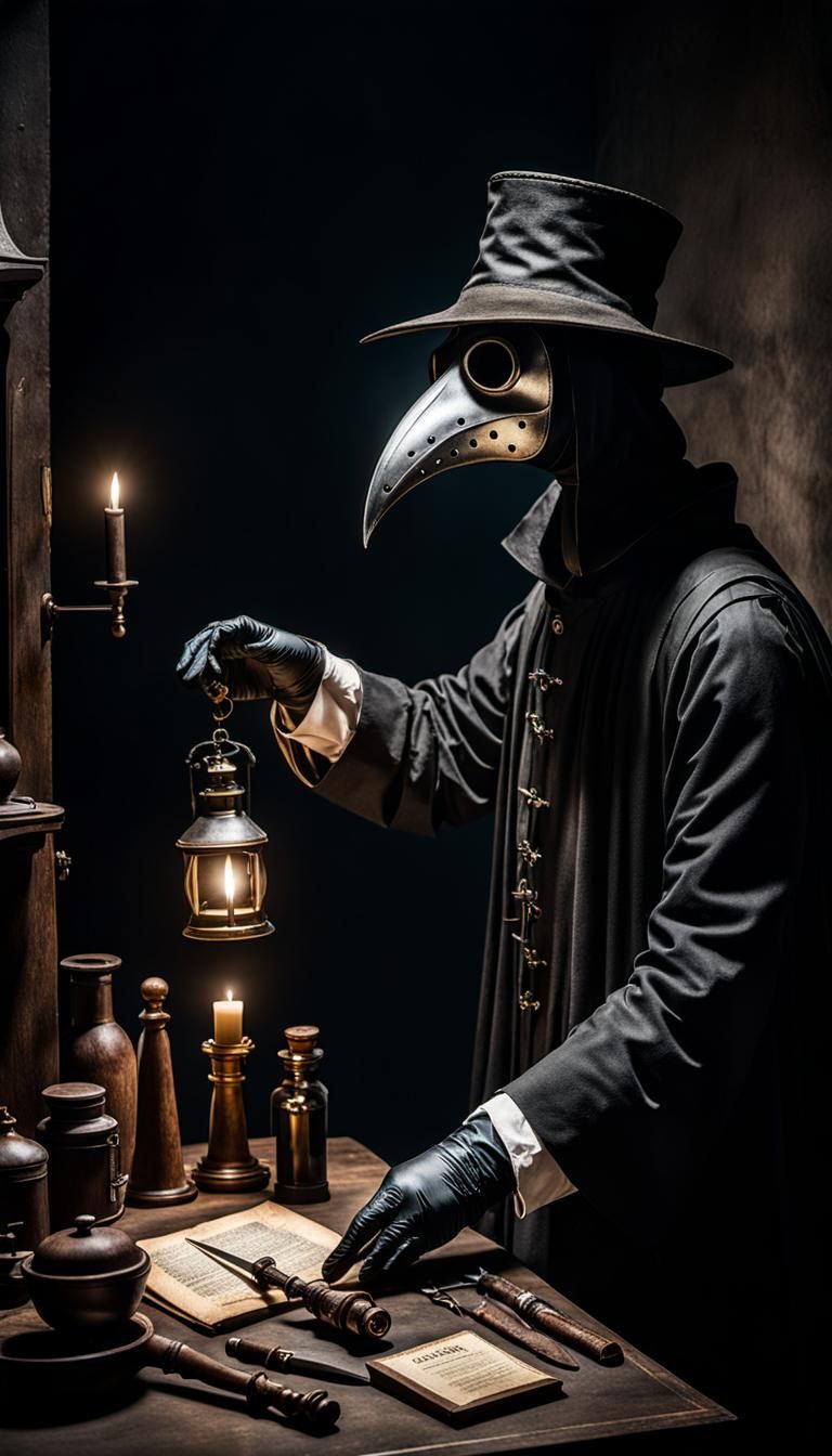 A plague doctor getting ready to tend to a patient  by @Mintykiki