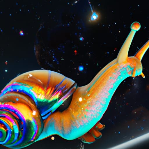 A snail, A gigantic and magical cosmic snail, the snail brightly ...