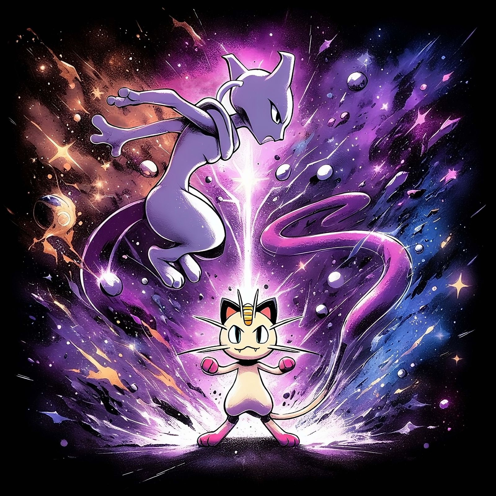 Meowth vs Mewtwo - AI Generated Artwork - NightCafe Creator