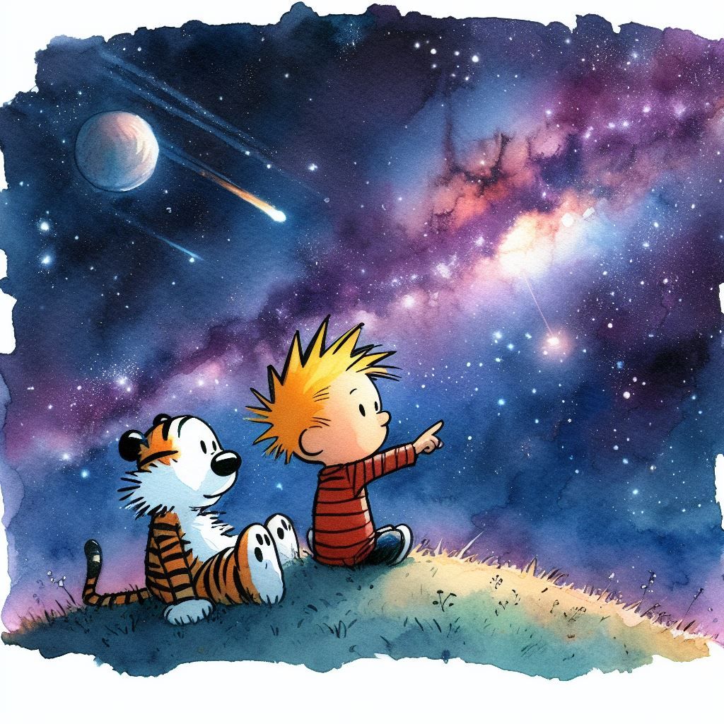 Calvin and Hobbes, counting the stars AI Generated Artwork