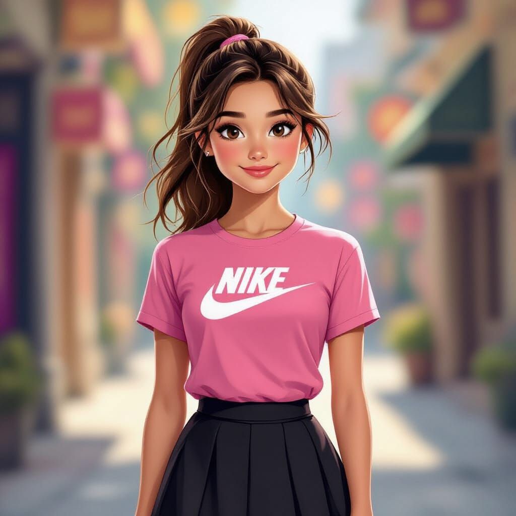 Young Girl in Pink Nike Shirt and Black Skirt