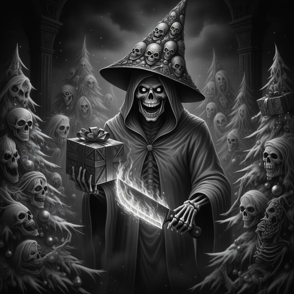 A very scary and terrifyingly real looking Hyperrealistic ultradetailed extremely detailed high definition Christmas halloween in the crypt ...