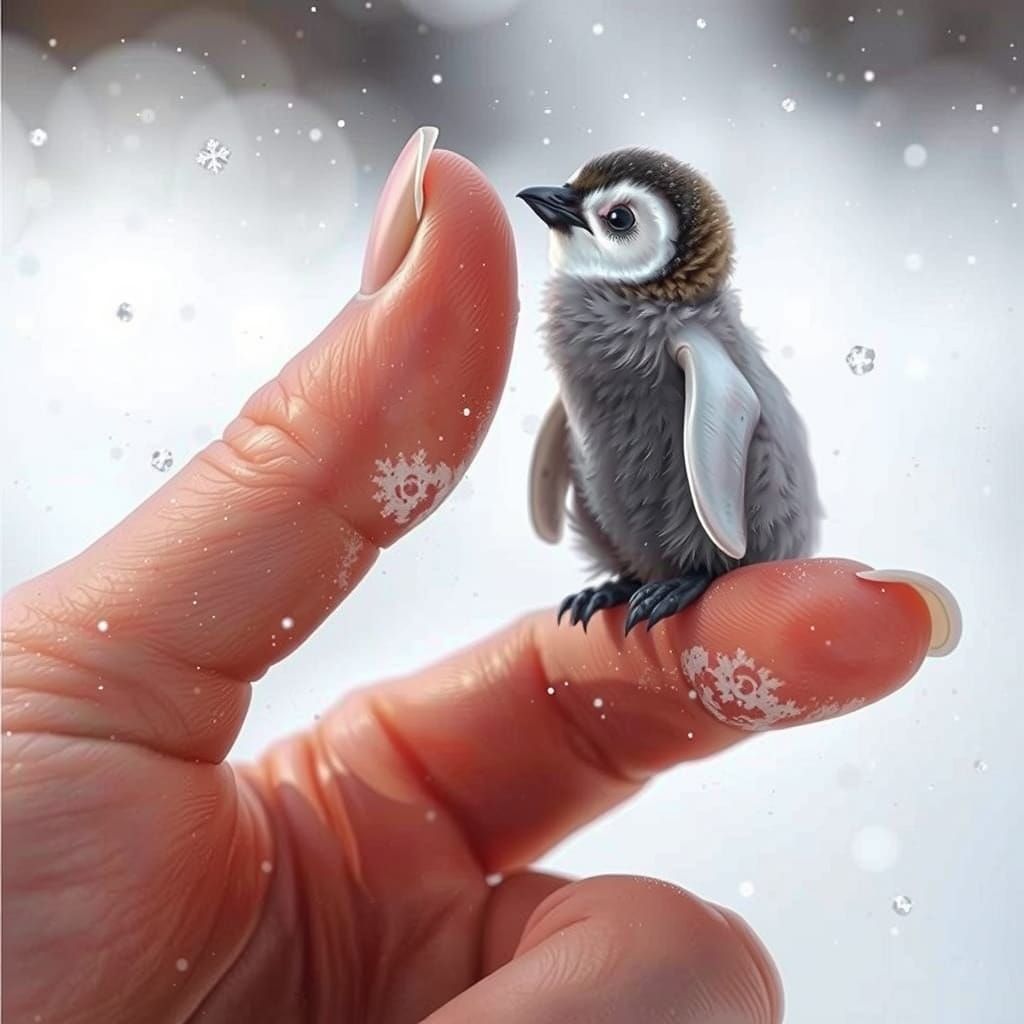 Delicate Penguin Perched on a Finger