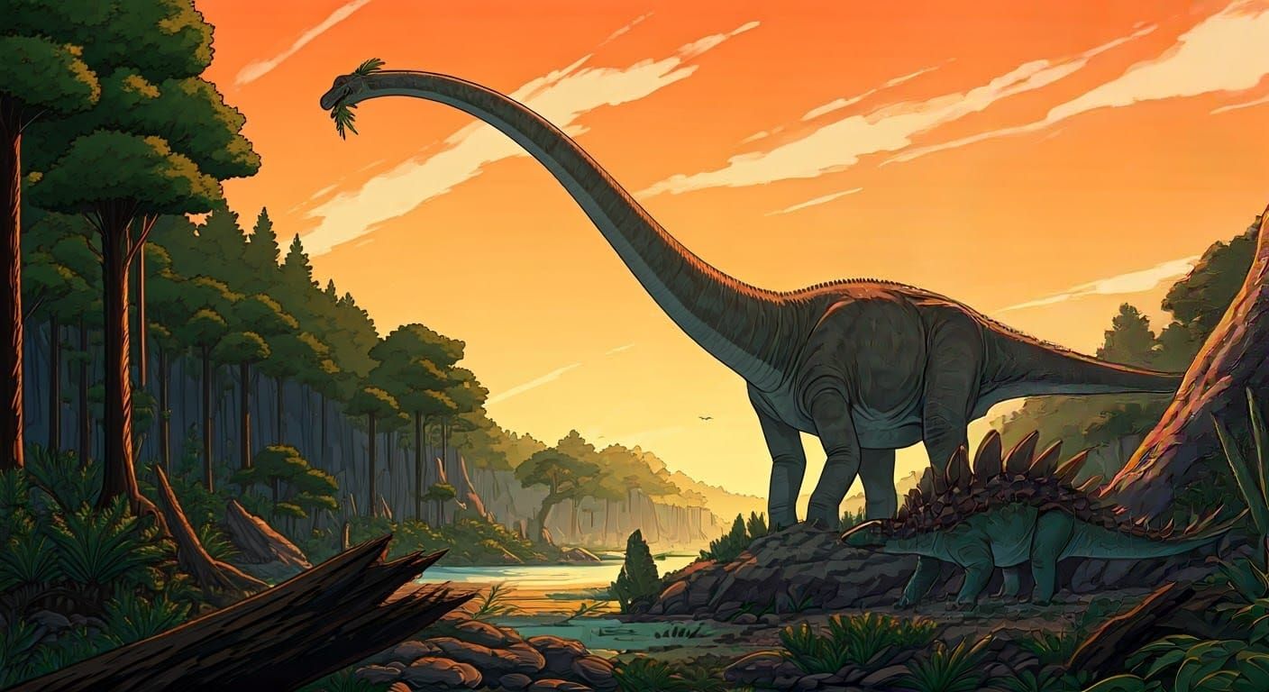 A Brontosaurus And A  Stegosaurus   by @Grubs