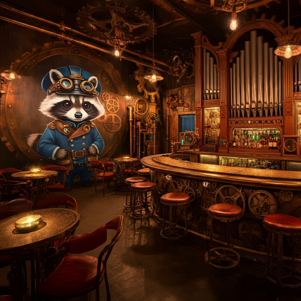 The Steaming Raccoon - a Steampunk Raccoon-themed bar