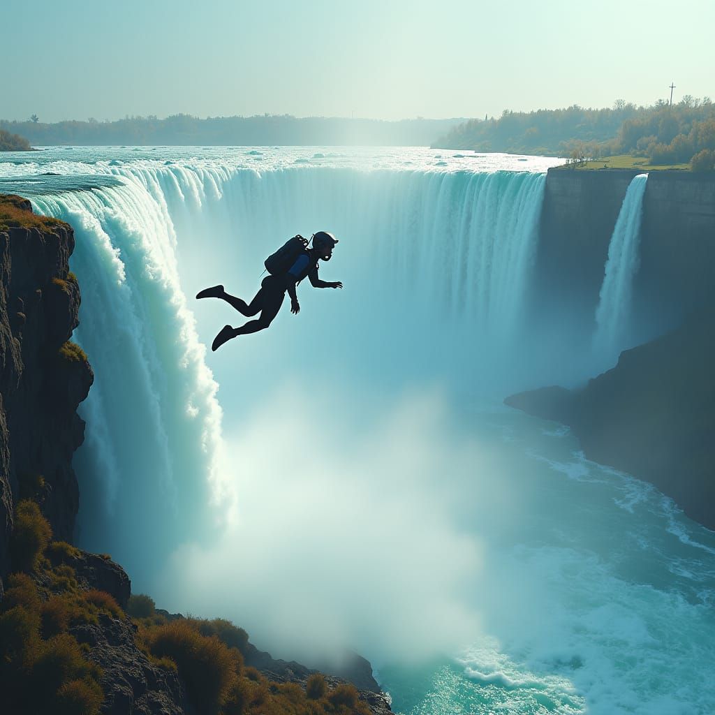 Niagara Falls Dive in Futuristic Sci-Fi Style