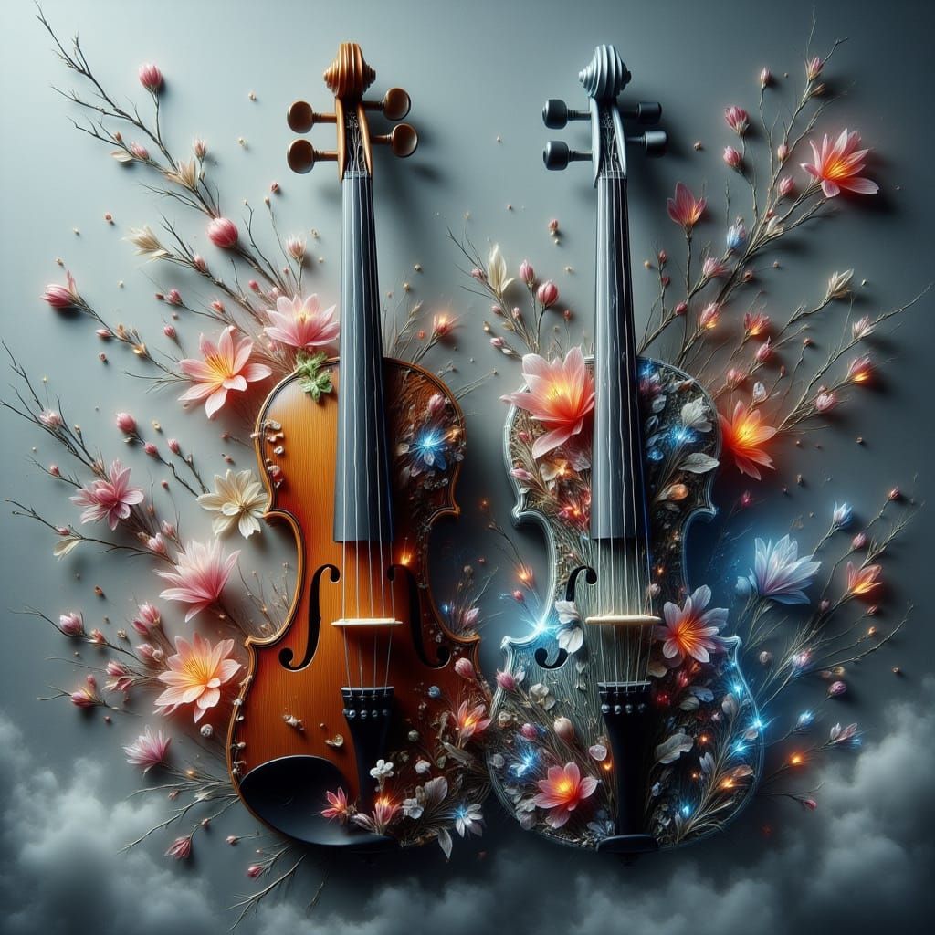 Surreal Violin Blends Four Seasons Landscapes